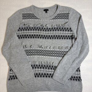 Talbots Womens Sweater Gray‎ Lambswool Blend Fair Isle Nordic Striped Large
